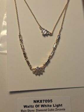 Waltz of White Light Gold Necklace with Clear Stones